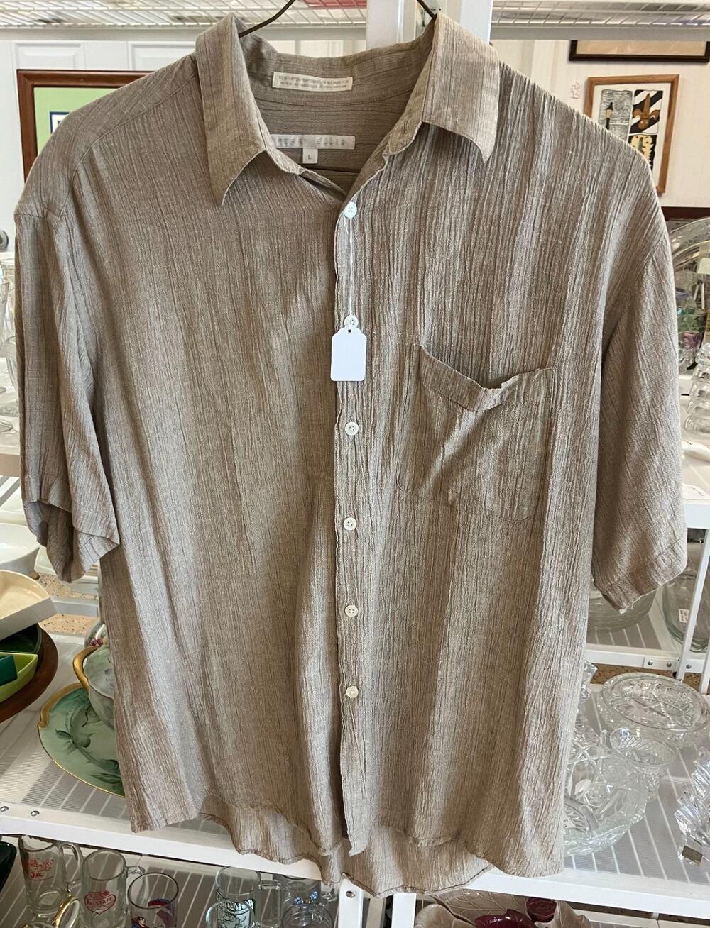 Perry Ellis Linen Blend Men's Size L Button Up Shirt NOC2606